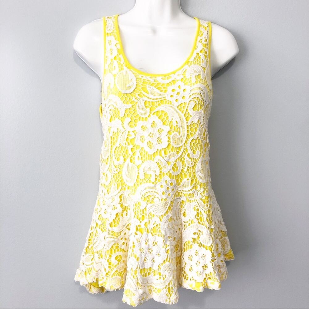 Meadow Rue yellow floral embroidered boho top XS
